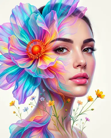 Surreal Double-Exposure Floral Portrait
