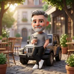 Pixar-Quality 3D Chibi Character with Mini Jeep