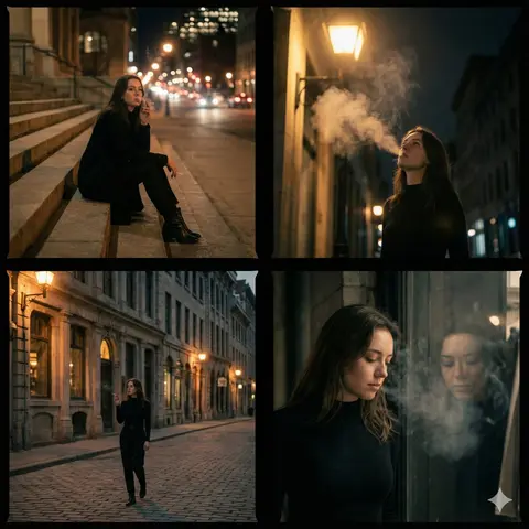 A cinematic 4-panel photo collage showing a quiet, introspective