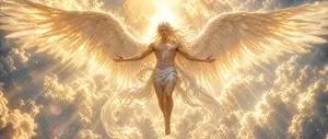 Radiant Angel in Golden Clouds