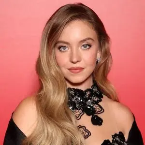 Sydney Sweeney Red Carpet Portrait with Lace Collar