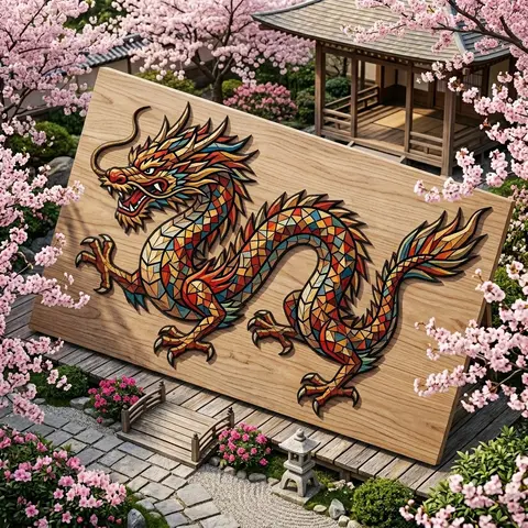 Chinese Dragon Wood Mosaic