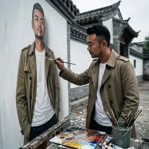 Cinematic Painterly Portrait of an Artist Painting Himself