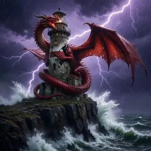 Dragon-Coiled Lighthouse Storm