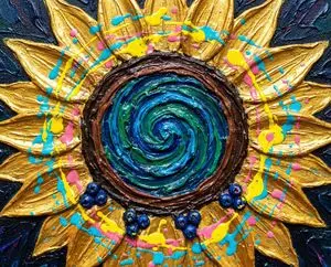 Psychedelic Impasto Sunflower Abstract