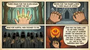 Cel-Shaded Comic Strip Prompt for LOTR Poem