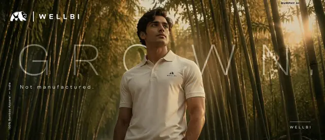 Cinematic product poster for WELLBI, India's premium bamboo apparel