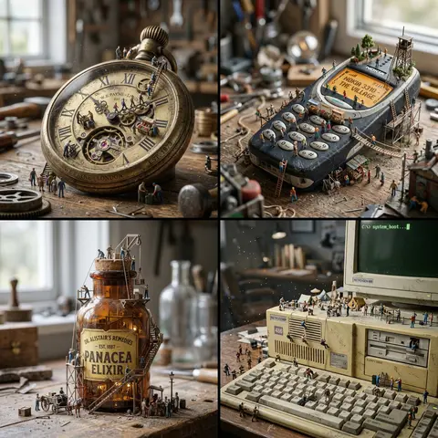 hyper-realistic macro photograph of a miniature surreal scene