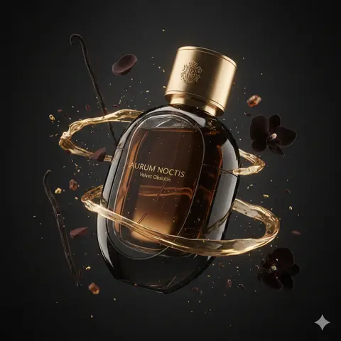 Aurum Noctis Ultra Cinematic Luxury Fragrance Advertising Photography Fluid Golden Fragrance Trails