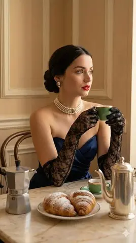Old Hollywood Glamour Portrait of Ana de Armas in a Cafe