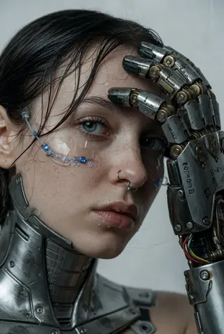 A hyper-realistic, cinematic extreme close-up portrait of a young