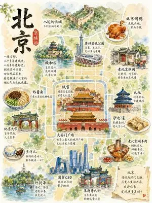 Watercolor Beijing Travel Map Poster