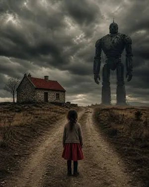 Girl Facing a Giant Robot
