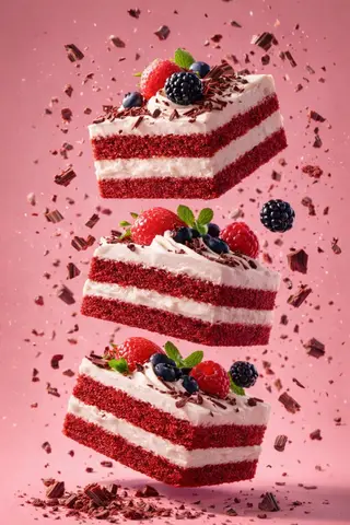 Single Cube Shaped Red Velvet Cake Piece High Detail Food Photography, Ai