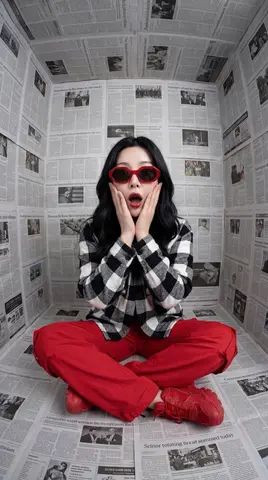 "Objective": "Create a stylized fashion portrait with bold color