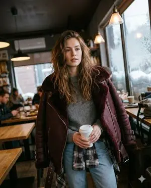 Candid Medium Shot of Woman in Cafe