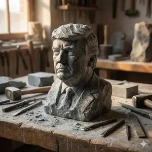 Stone-carved statue on a sculptor's workbench prompt