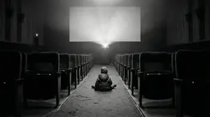 Black and White Documentary Photo of Child in Cinema