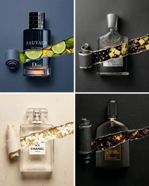 Perfume Bottle Product Shot with Torn Paper Effect