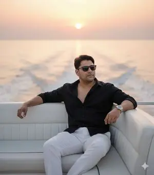 Ultra-realistic cinematic portrait on a luxury yacht at sunset