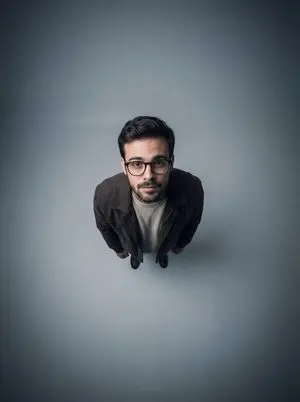 Cinematic Overhead Portrait with Wide-Angle Distortion
