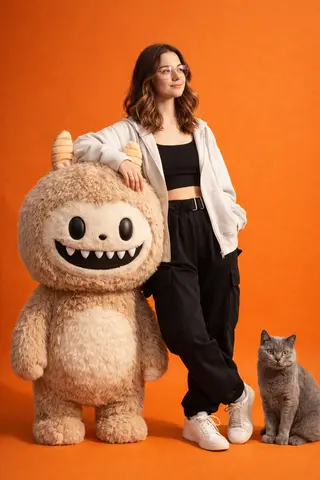 hyper-realistic, high-detail studio photoshoot featuring the same person from