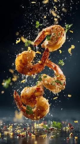 Cinematic Food Photography Prompts for Floating Steak and Shrimp