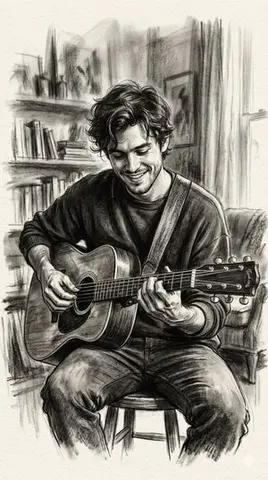 Charcoal Portrait of Guitarist