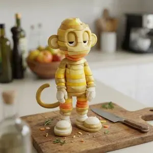 Character Rebuilt from Sliced Fruits and Vegetables
