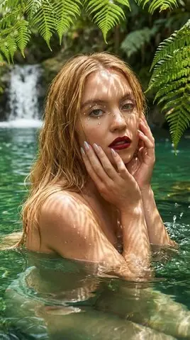 High-Fashion Editorial of Sydney Sweeney in Forest River