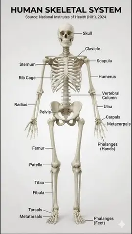 Realistic human skeletal system infographic