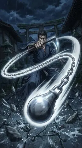 Kusarigama Warrior Dynamic Battle Scene Prompt