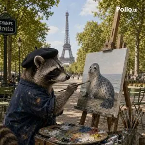 Photorealistic Raccoon Painter in Paris