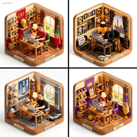3D isometric diorama illustration of [CHARACTER] working from home