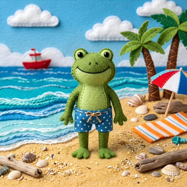 Felt Frog Diorama Beach