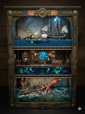 Ornate Box Diorama Prompt for Twenty Thousand Leagues Under the Sea