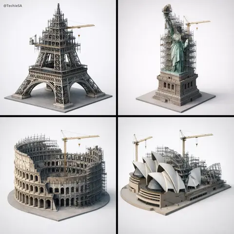 Depict [LANDMARK] frozen in an eternal state of construction