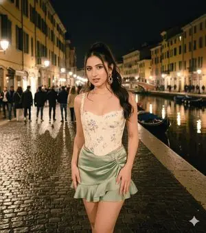Night Photograph by an Italian City Canal