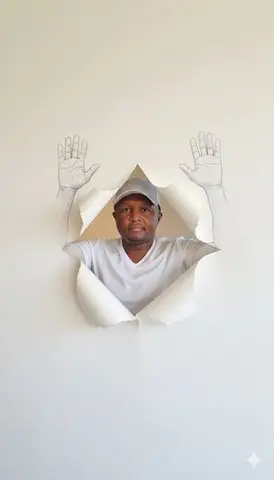 Surreal Portrait with Sketch Hands Emerging from Wallpaper