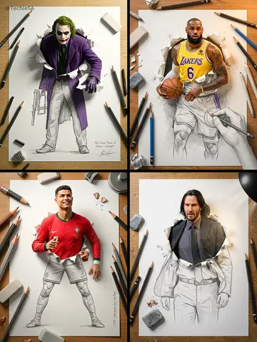 A stunning Trompe L’oeil 3D composition, where the subject—using