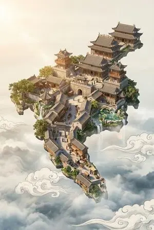 Floating Sky Castle Digital Art Poster Prompt