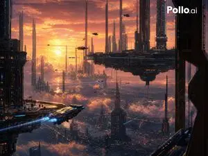 Sunset Futuristic Megacity Panorama