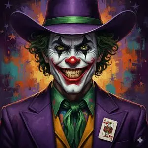 Digital Painting of Joker in Cowboy Hat