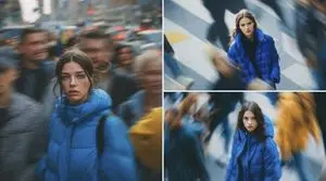 Cinematic Street Portrait of Woman in Puffer Jacket (3 Variations)