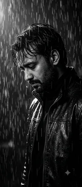 Cinematic B&w Noir Rain Portrait
