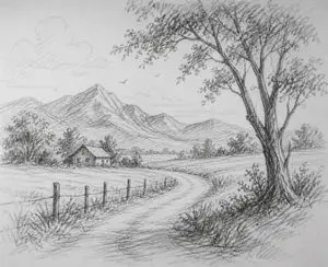 Scribbly Pencil Mountain Landscape