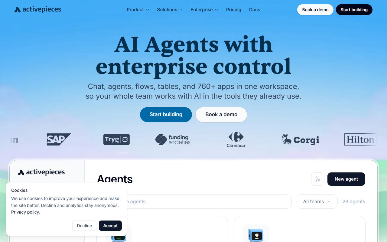 Screenshot of Activepieces official website