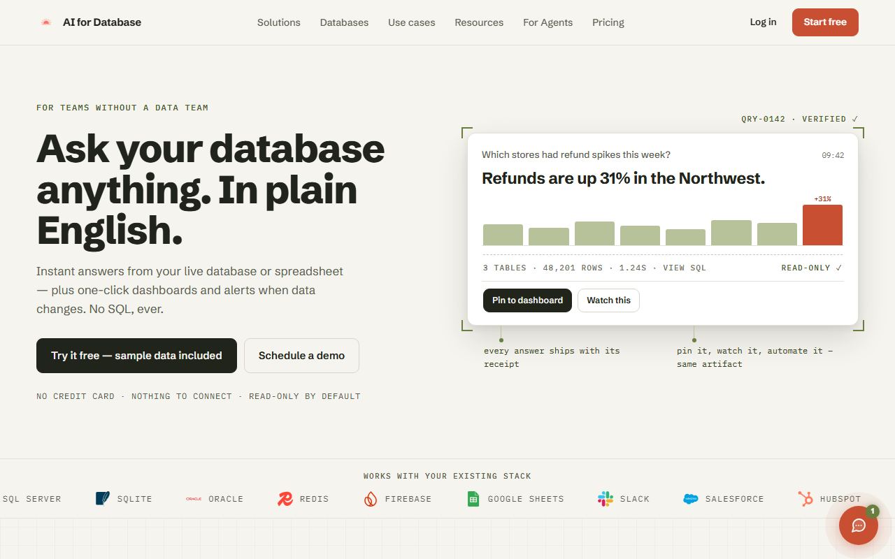 Screenshot of AI for Database official website