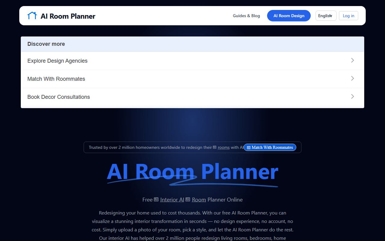 Screenshot of AI Room Planner official website