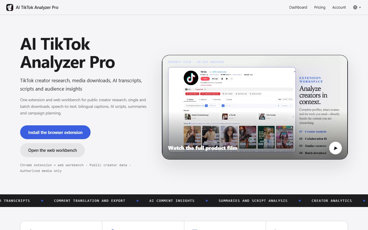 Screenshot of AI TikTok Analyzer Pro official website